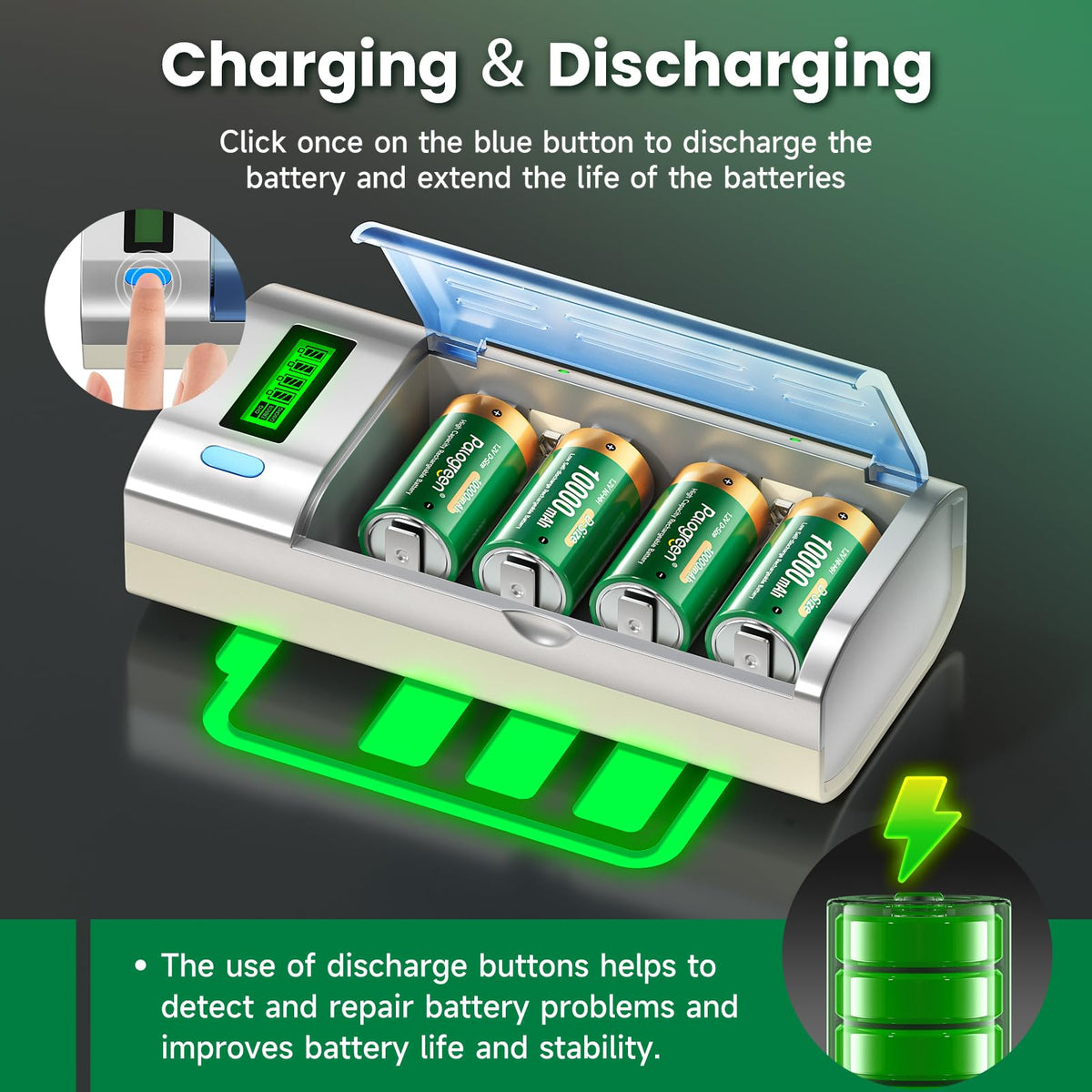 10000mAh Rechargeable D Batteries 6 Counts and Universal Battery Charger Y425369