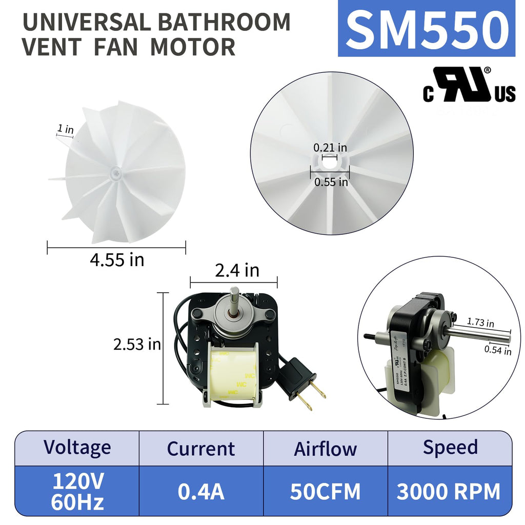 Universal Bathroom Vent Exhaust Fan Motor 50 CFM 120V 60Hz I793076