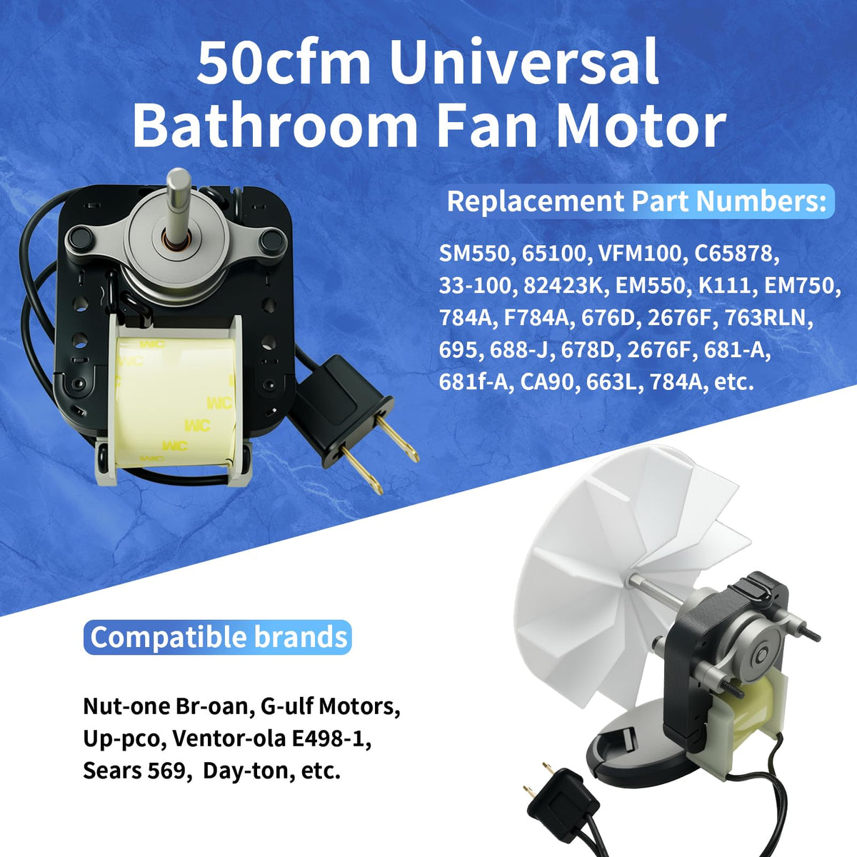Universal Bathroom Vent Exhaust Fan Motor 50 CFM 120V 60Hz I793076