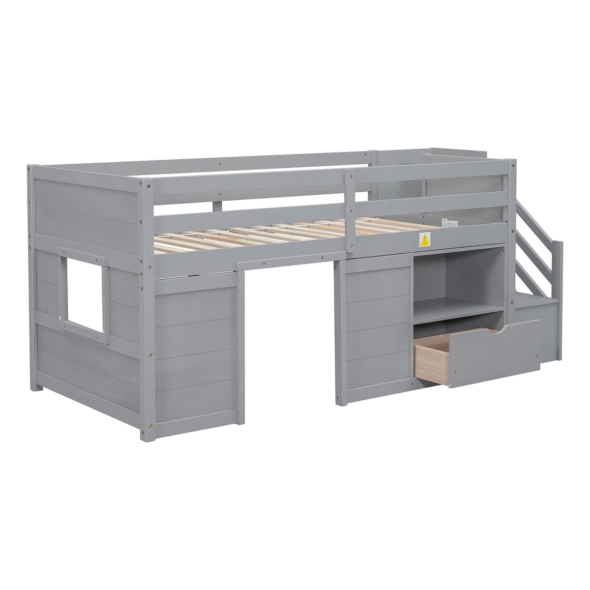 Twin Size Wood Loft Bed with Storage A6651