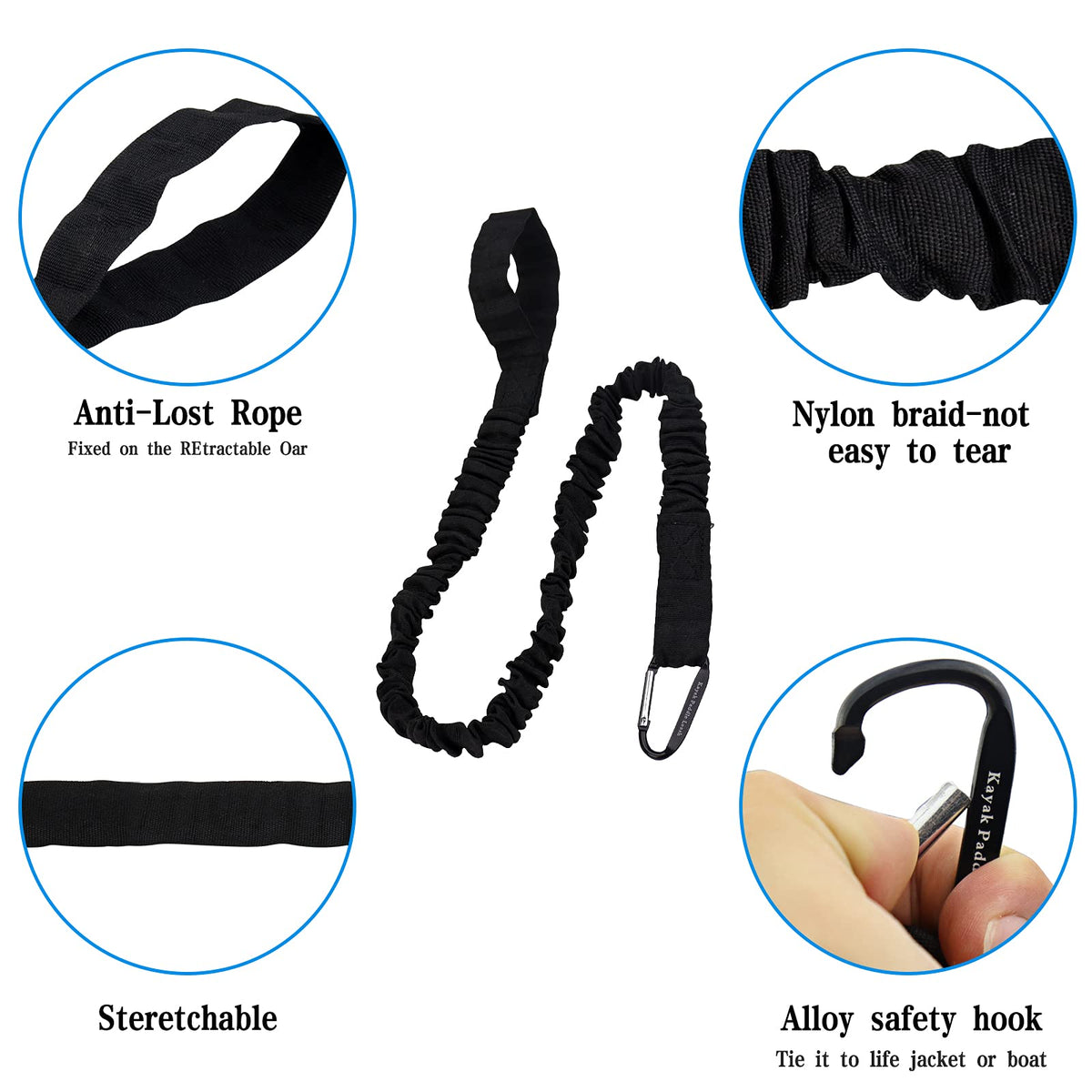 Kayaking Paddle Leash Tether 1 Pack Stretchable Coiled Lanyard Black I6104