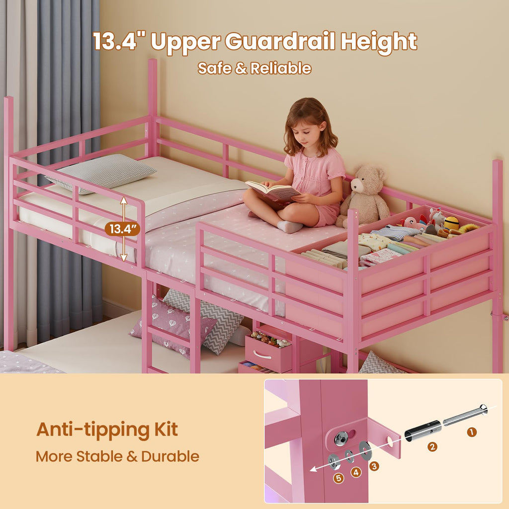 Triple Bunk Bed Twin Over Twin with Storage D274467
