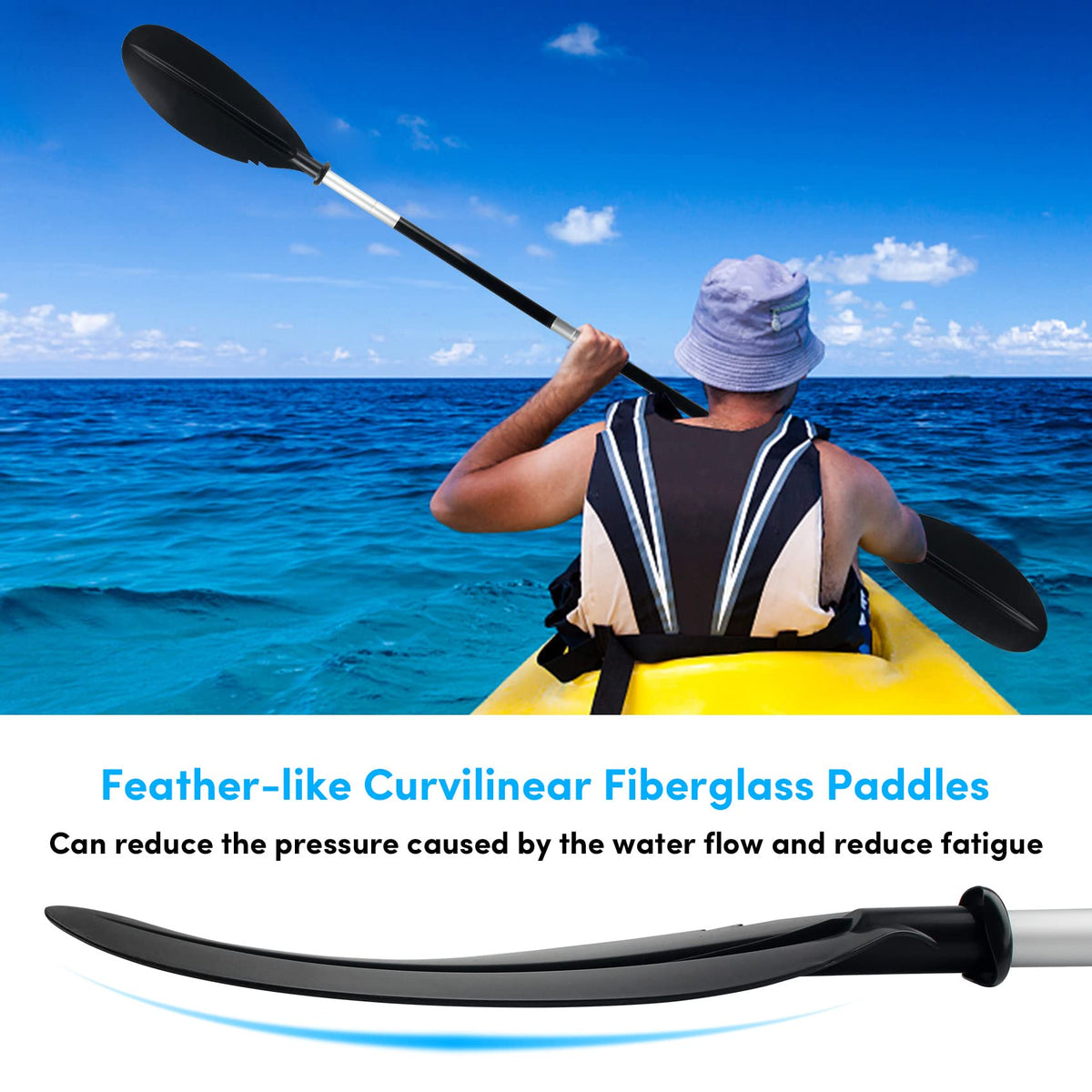 Adjustable 4 Piece Kayak Paddles with Paddle Leash W255