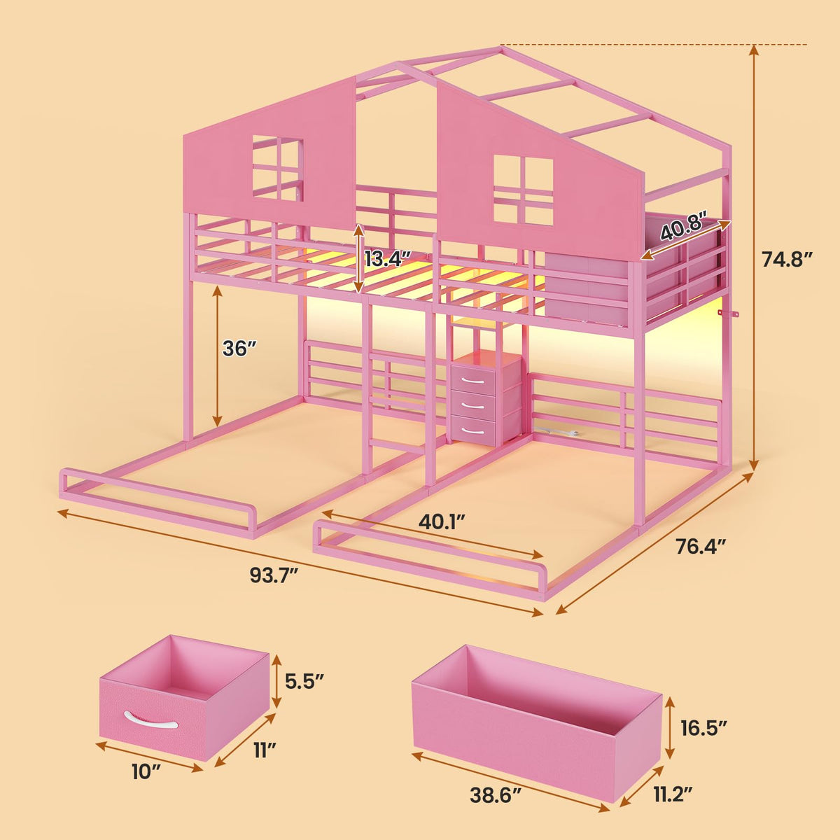 Triple Bunk Bed Twin Over Twin with Storage D274467