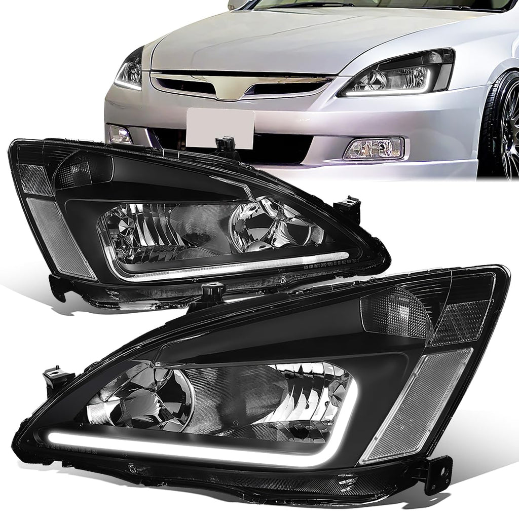 Headlight Assembly Left Right LED DRL Headlamp Set Black Housing Clear Corner D784