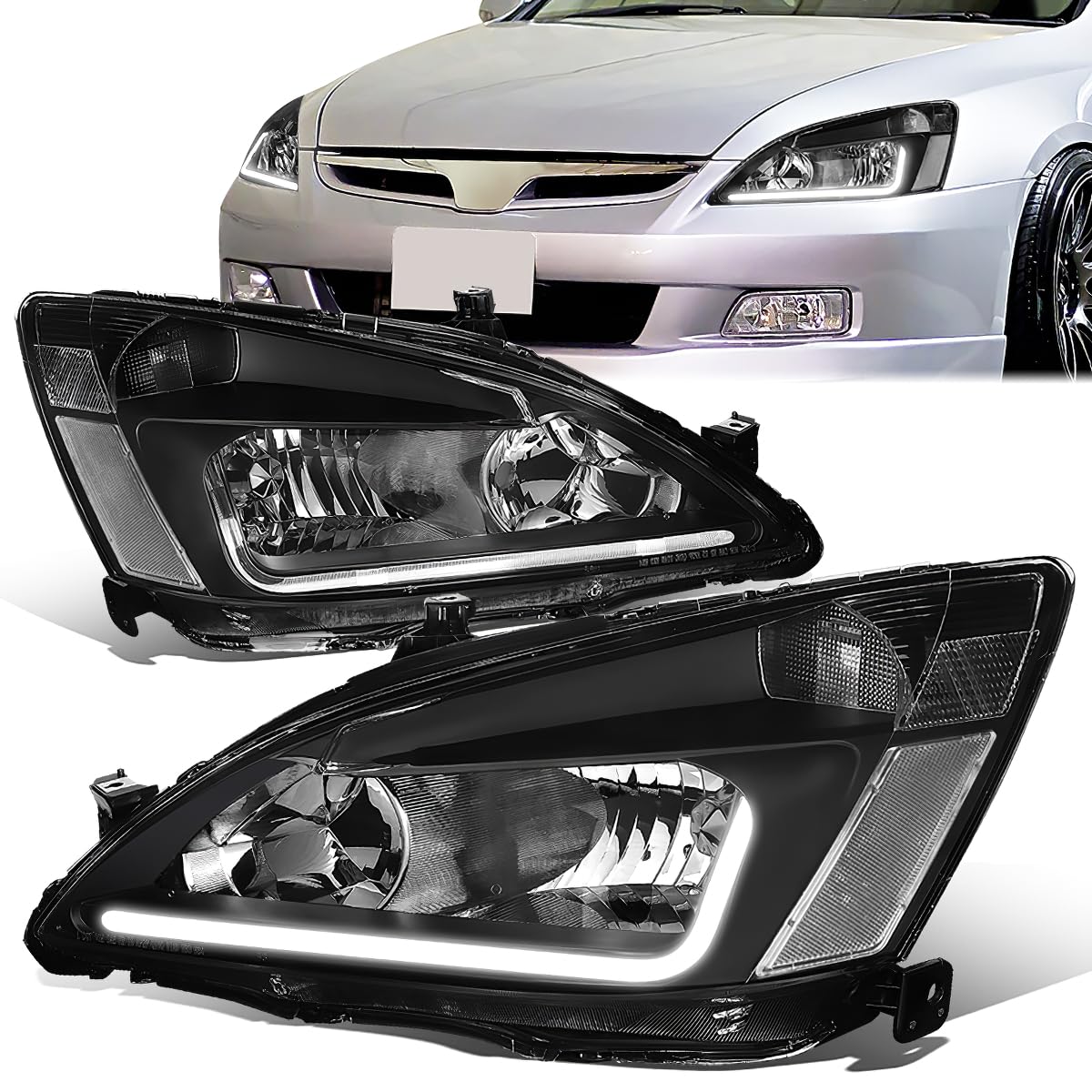 Headlight Assembly Left Right LED DRL Headlamp Set Black Housing Clear Corner D784