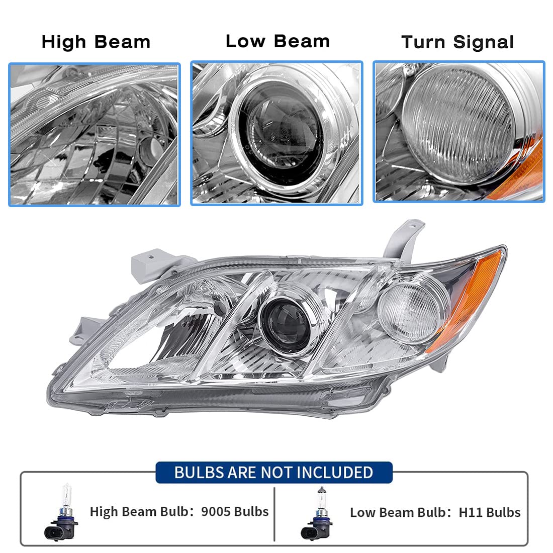 Chrome Housing Amber Reflector Clear Lens Headlights F1563
