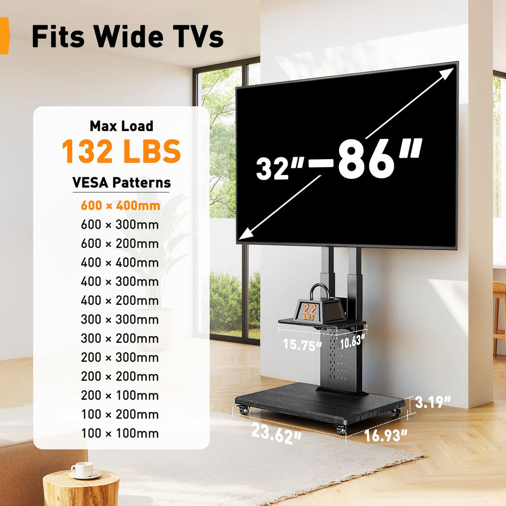 Rolling TV Stand with Pegboard for 32–86 inch TVs E921469