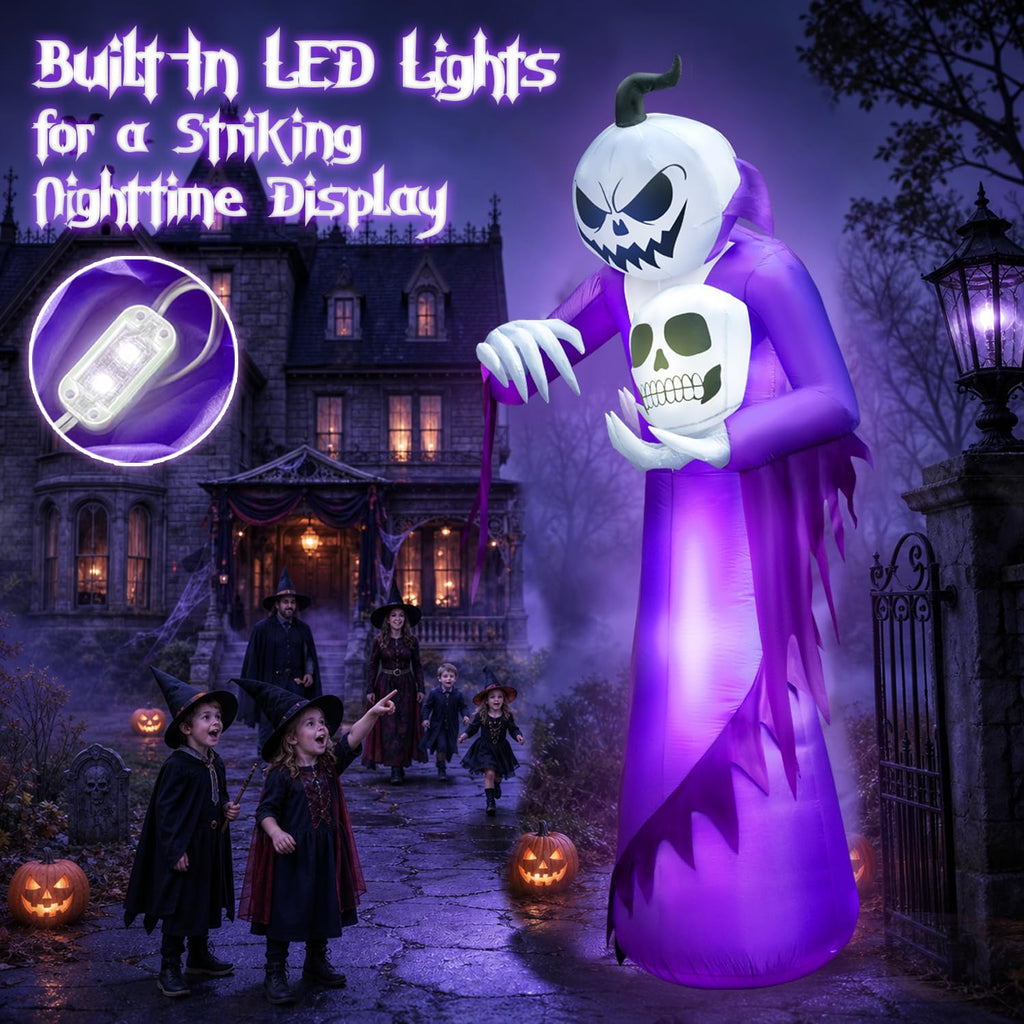 12FT Halloween Inflatables Outdoor Pumpkin Ghost Wizard S506