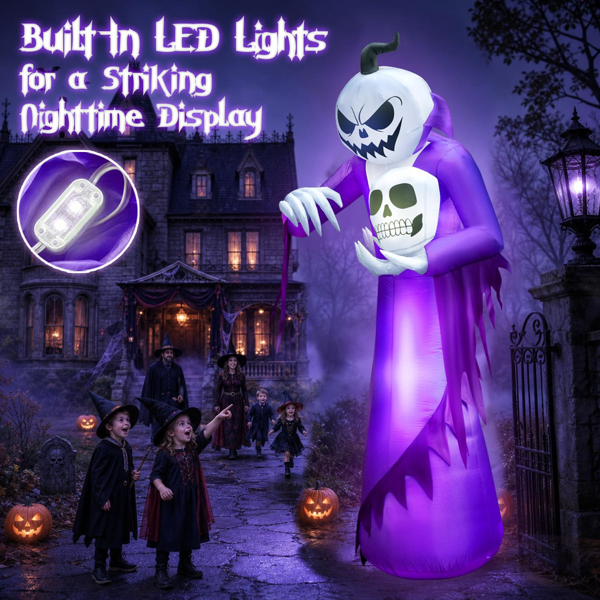 12FT Halloween Inflatables Outdoor Pumpkin Ghost Wizard S506