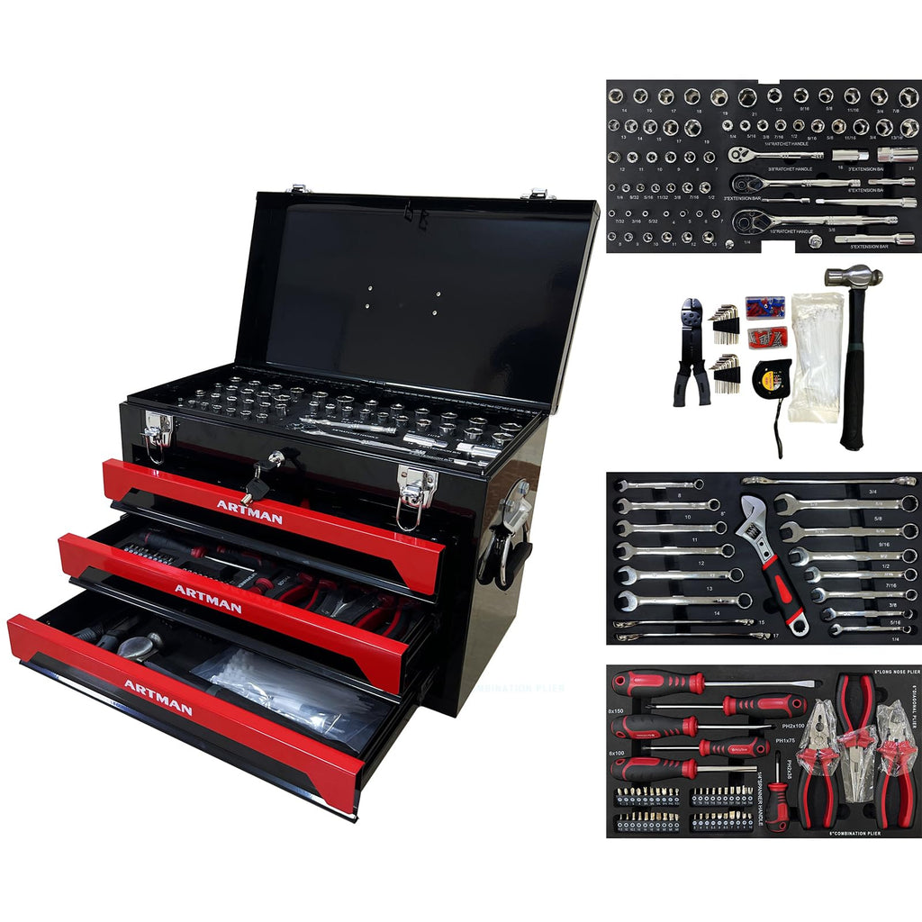 3-Drawer Steel Tool Chest with 439-Piece Mechanics Tool Set S1025