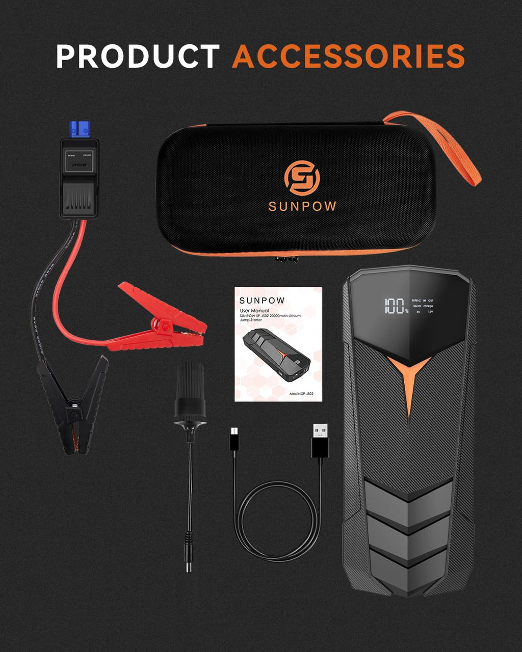 2000A Peak 20000mAh 12V Lithium Jump Starter Battery Pack with LCD Screen and LED Light H3802