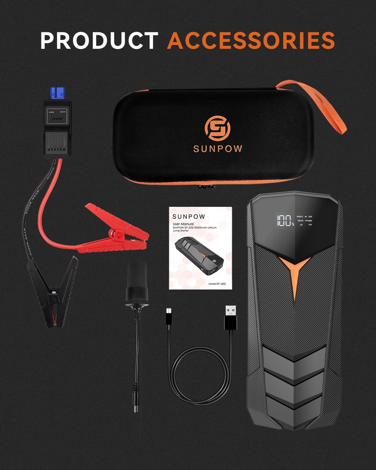 2000A Peak 20000mAh 12V Lithium Jump Starter Battery Pack with LCD Screen and LED Light H3802