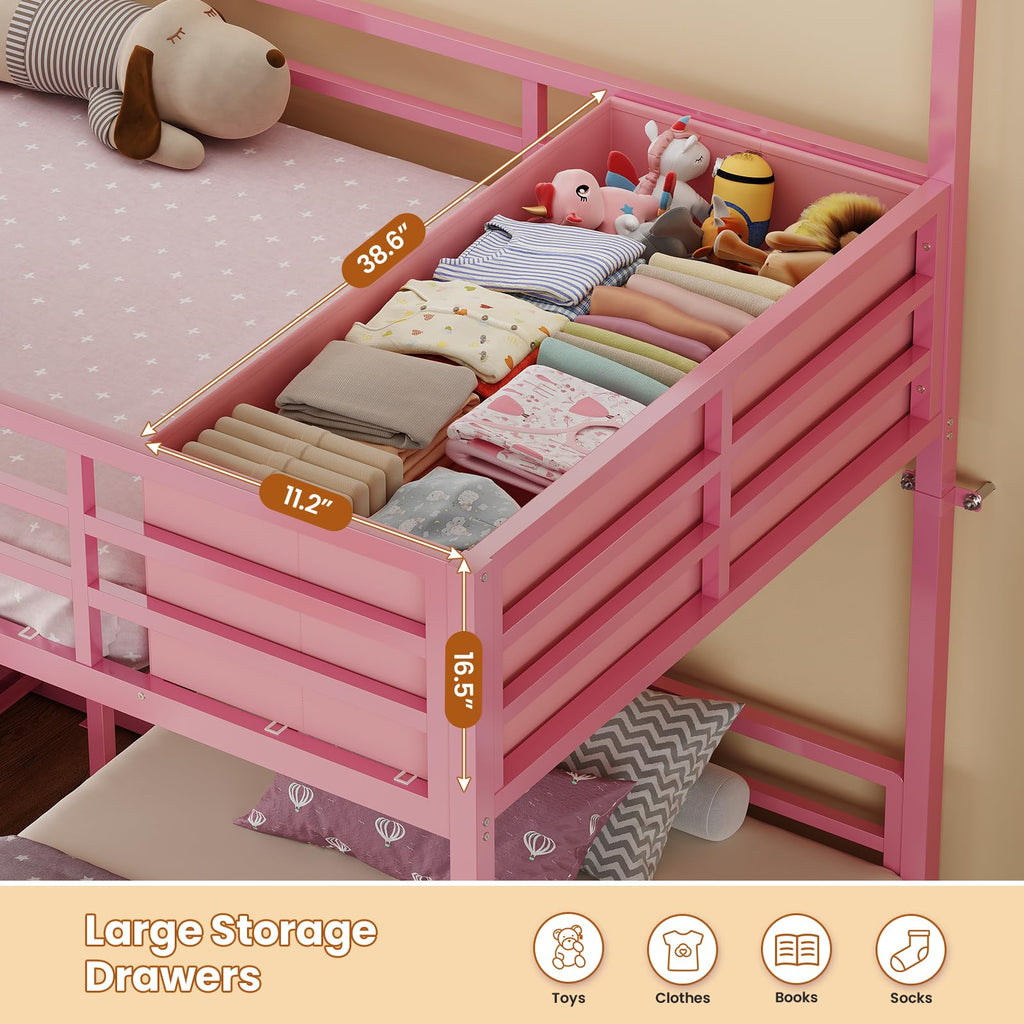 Triple Bunk Bed Twin Over Twin with Storage D274467