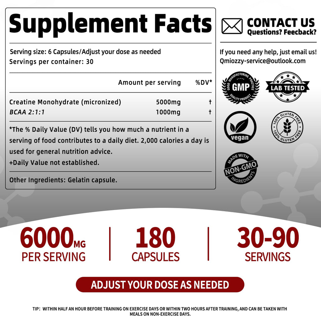 Micronized Creatine Monohydrate 6000MG 180 Vegan Capsules G740030