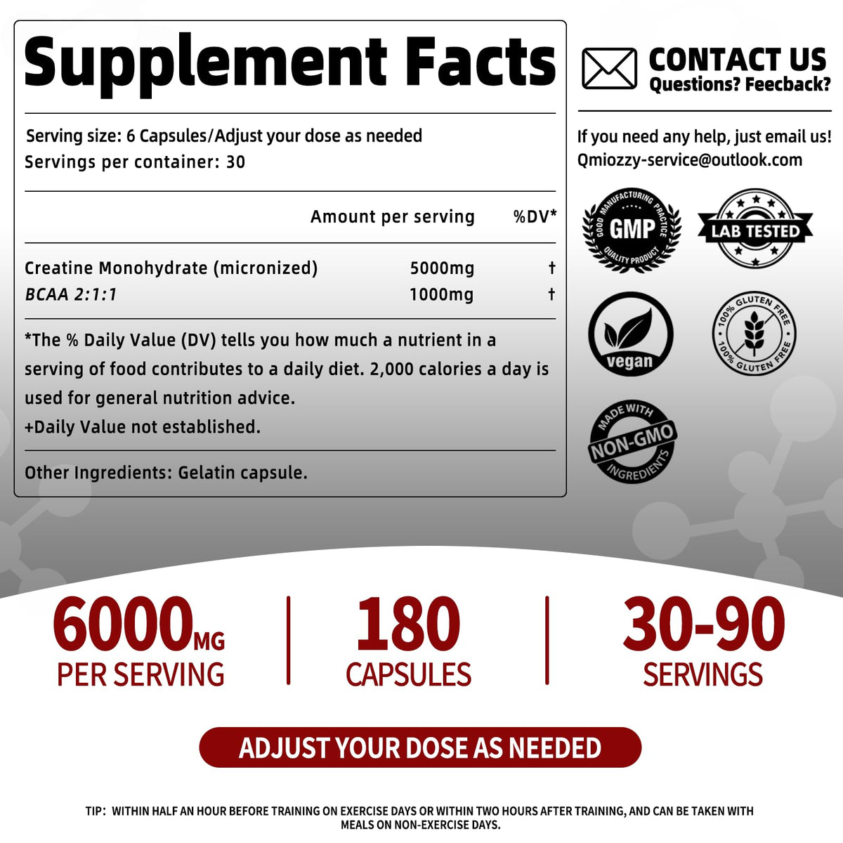 Micronized Creatine Monohydrate 6000MG 180 Vegan Capsules G740030