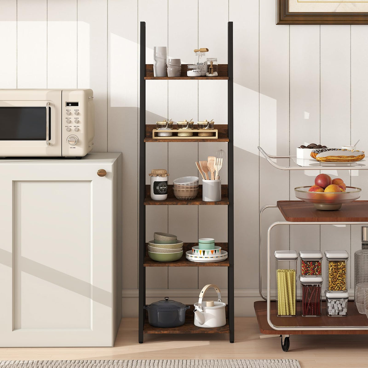 5-Tier Ladder Bookshelf Set of 2 Fabric Drawer P88010