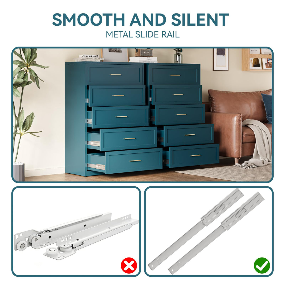 Blue 5 Drawer Metal Dresser M203