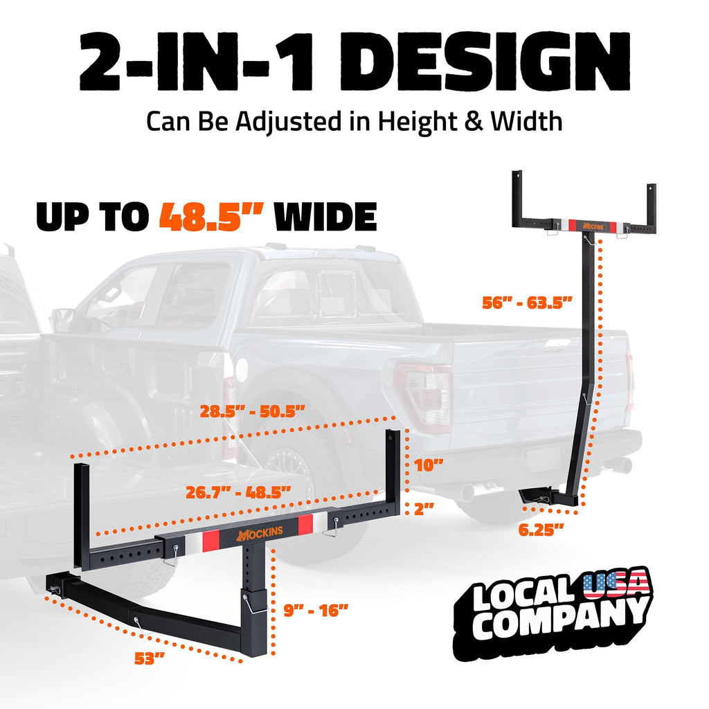 750 Lbs Cap Hitch Mount Truck Bed Extender with Stabilizer & Straps D644