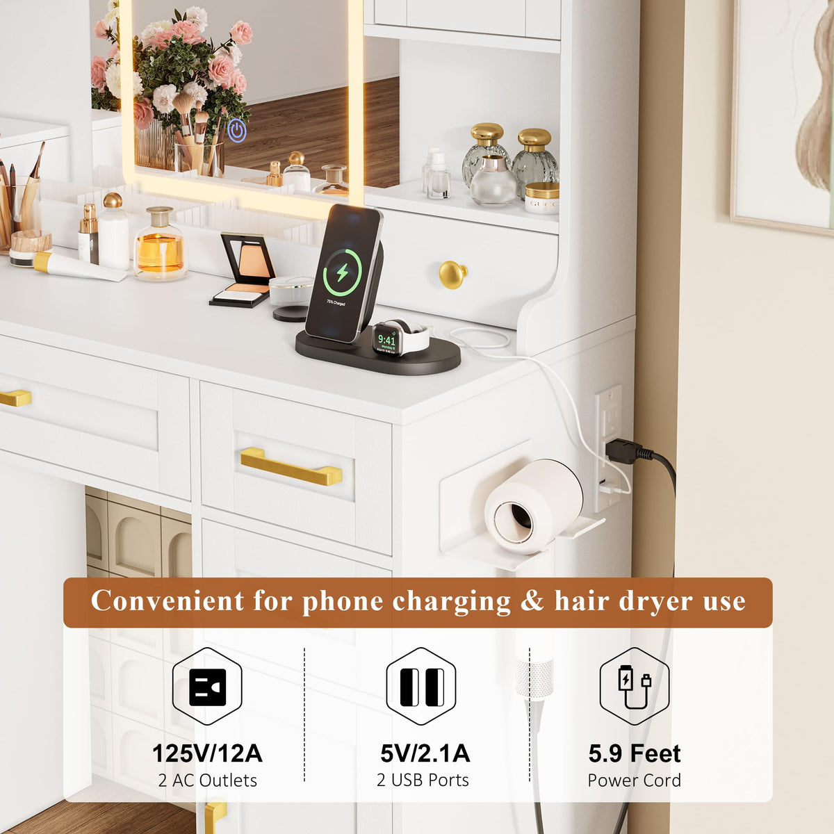 Vanity Desk with Mirror and LED Lights S834