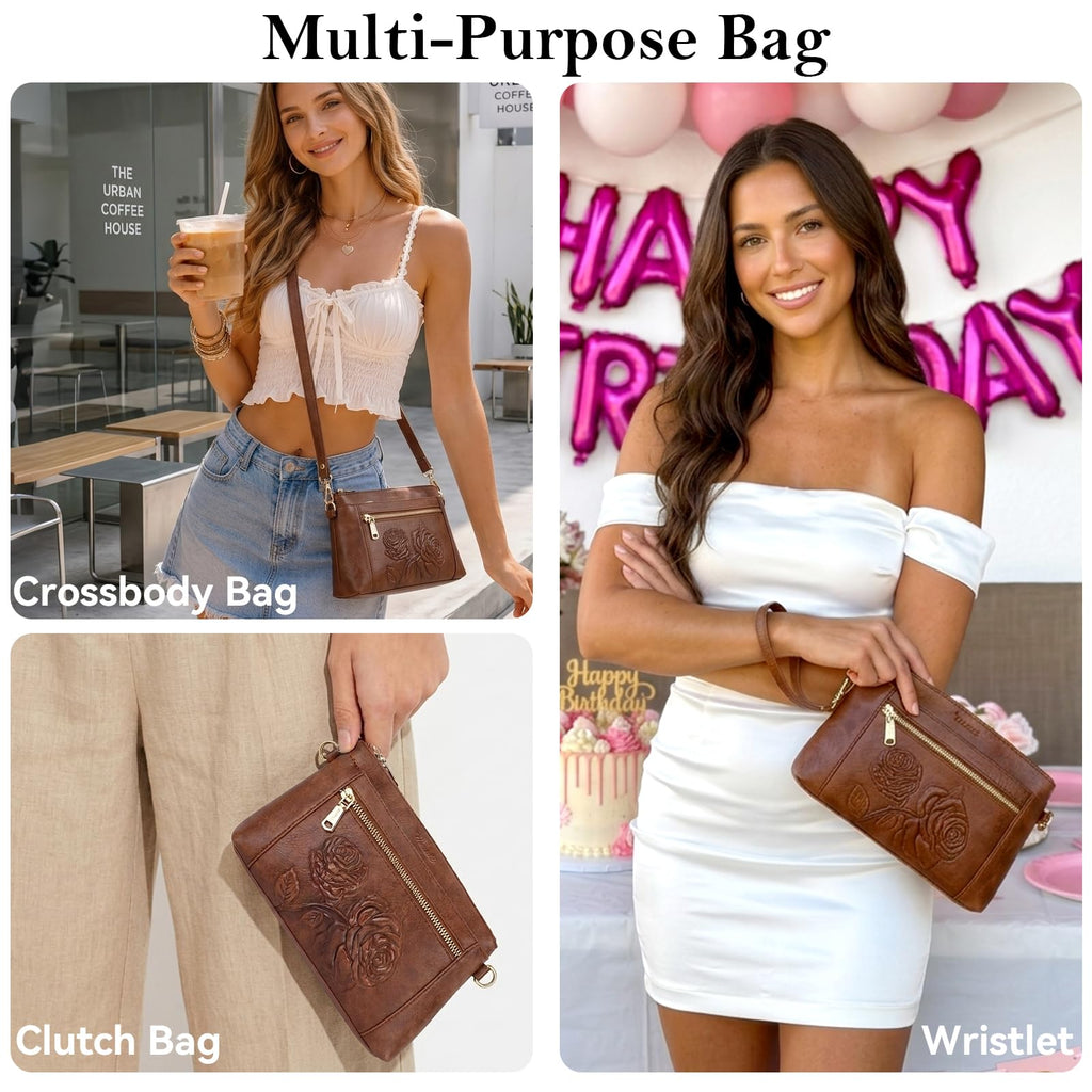 Floral Embossed Vegan Leather Crossbody Bag L526