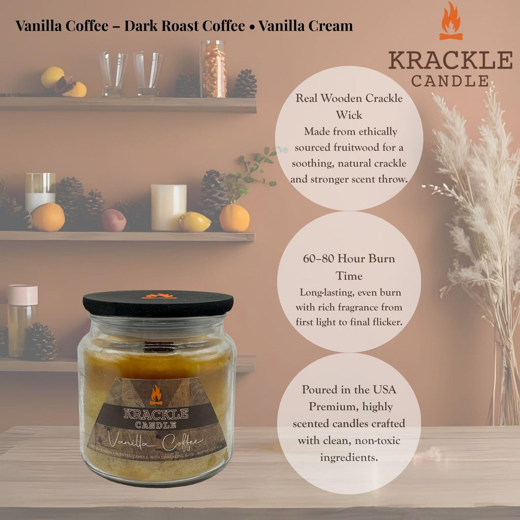 16 oz Vanilla Coffee Scented Candle with Wooden Wick O528