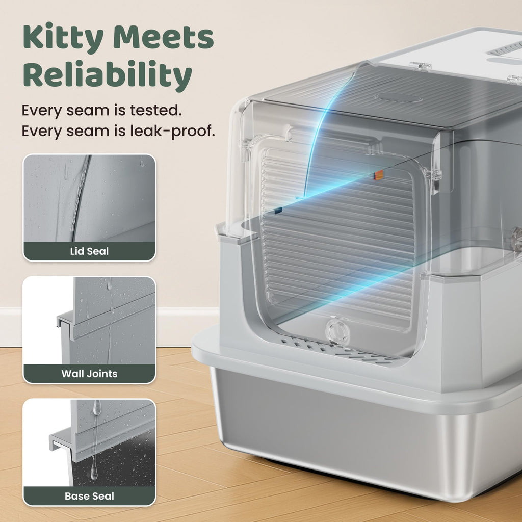 XL Stainless Steel Enclosed Litter Box with Lid U91977