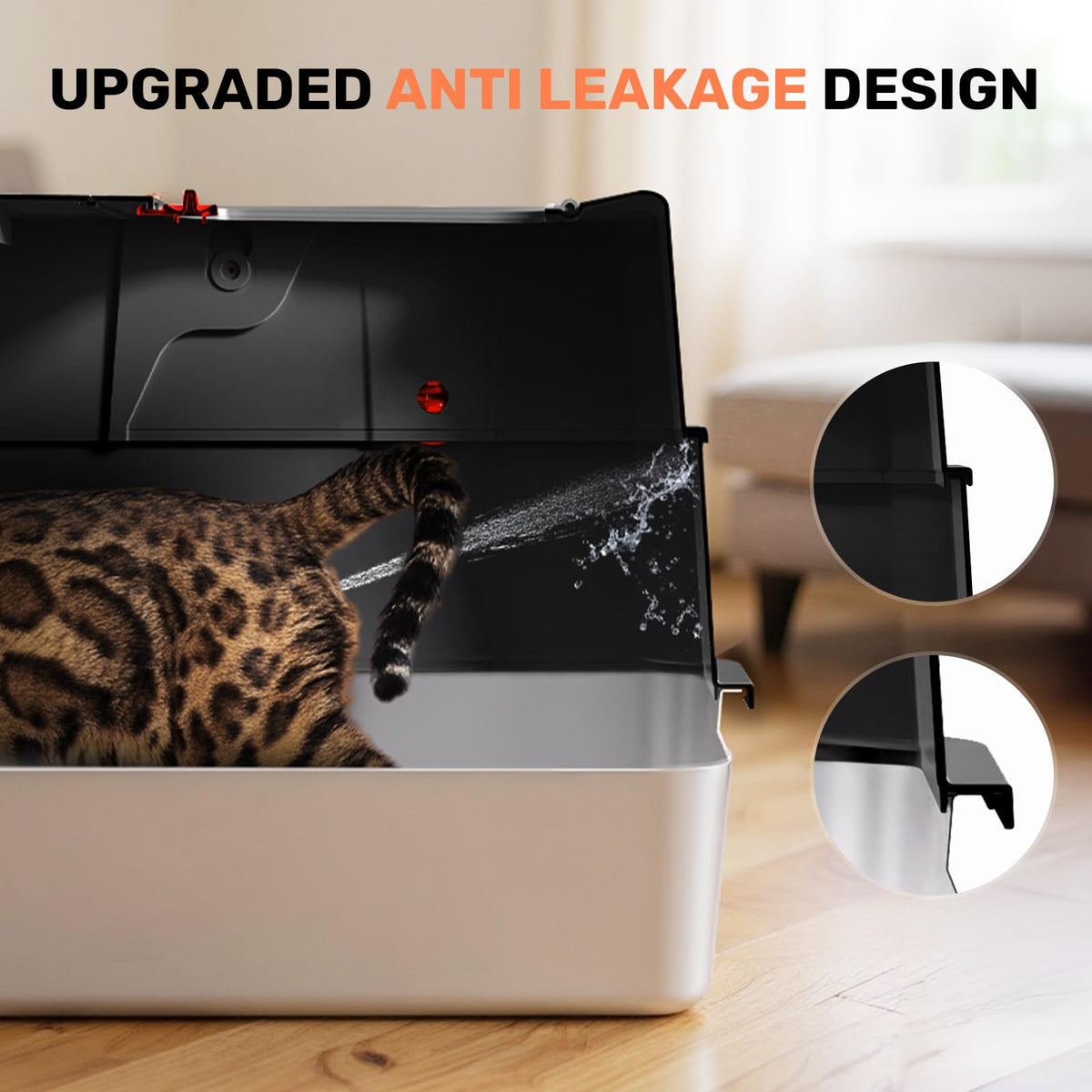 Stainless Steel Enclosed Litter Box with Lid, Scoop & Pedal, Black V620