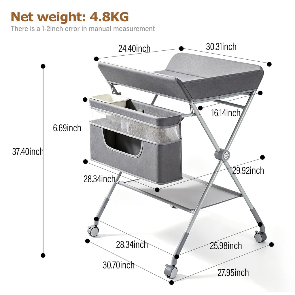 Baby Changing Table with Wheels, Portable Adjustable Folding Diaper Station with Storage J24820