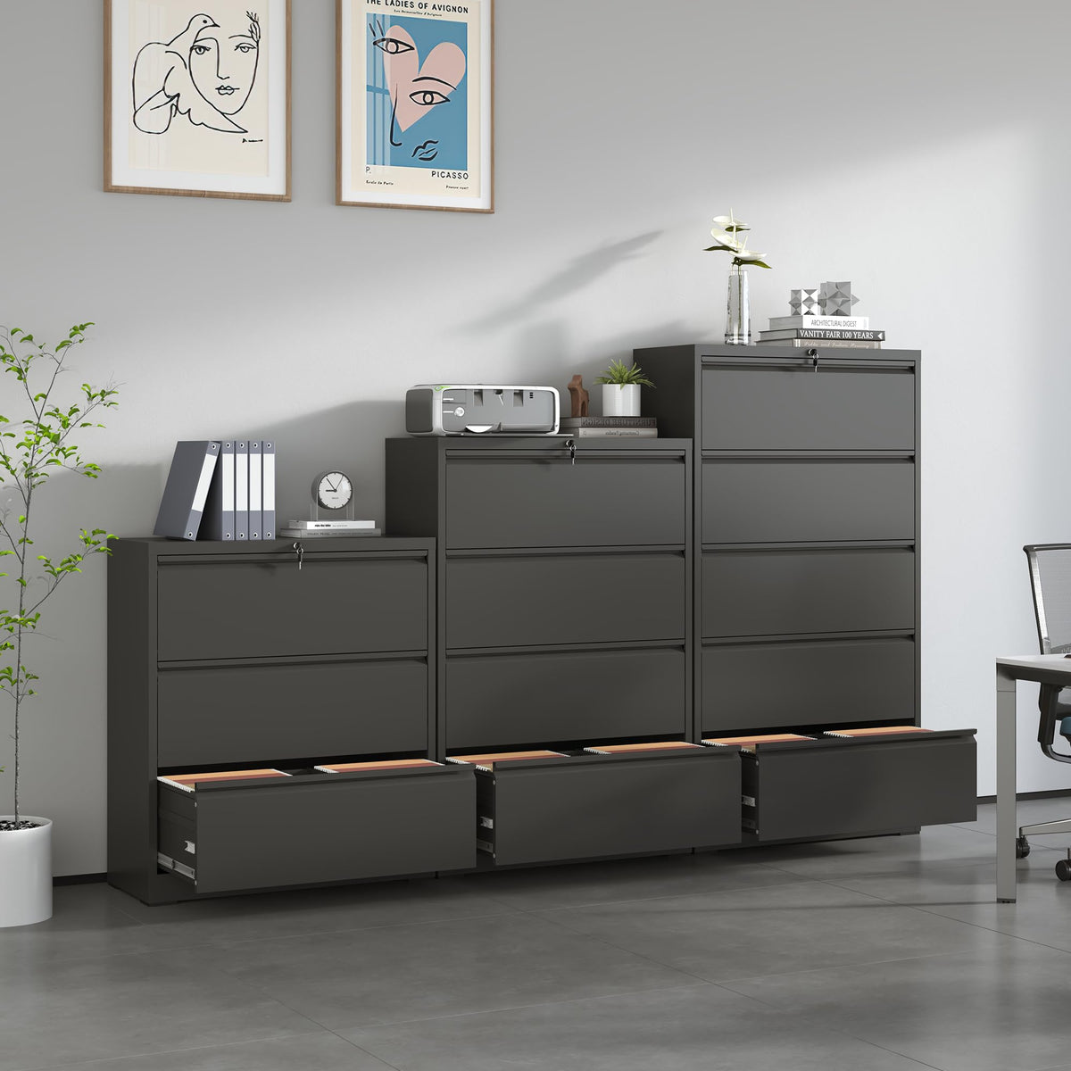 4 Drawer Black Metal File Cabinet with Lock I858878