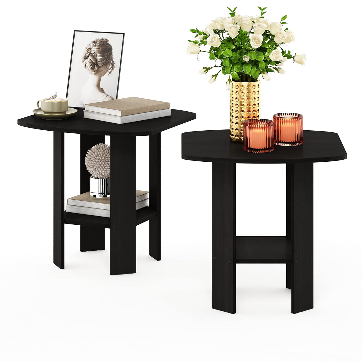 Set of 2 Espresso 2-Tier Side Table O432