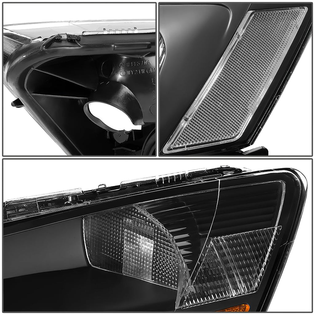 Headlight Assembly Left Right LED DRL Headlamp Set Black Housing Clear Corner D784