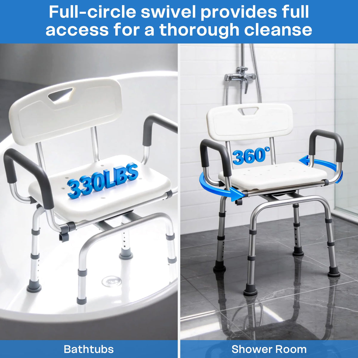 Swivel Shower Chair with Arms and Backrest N372