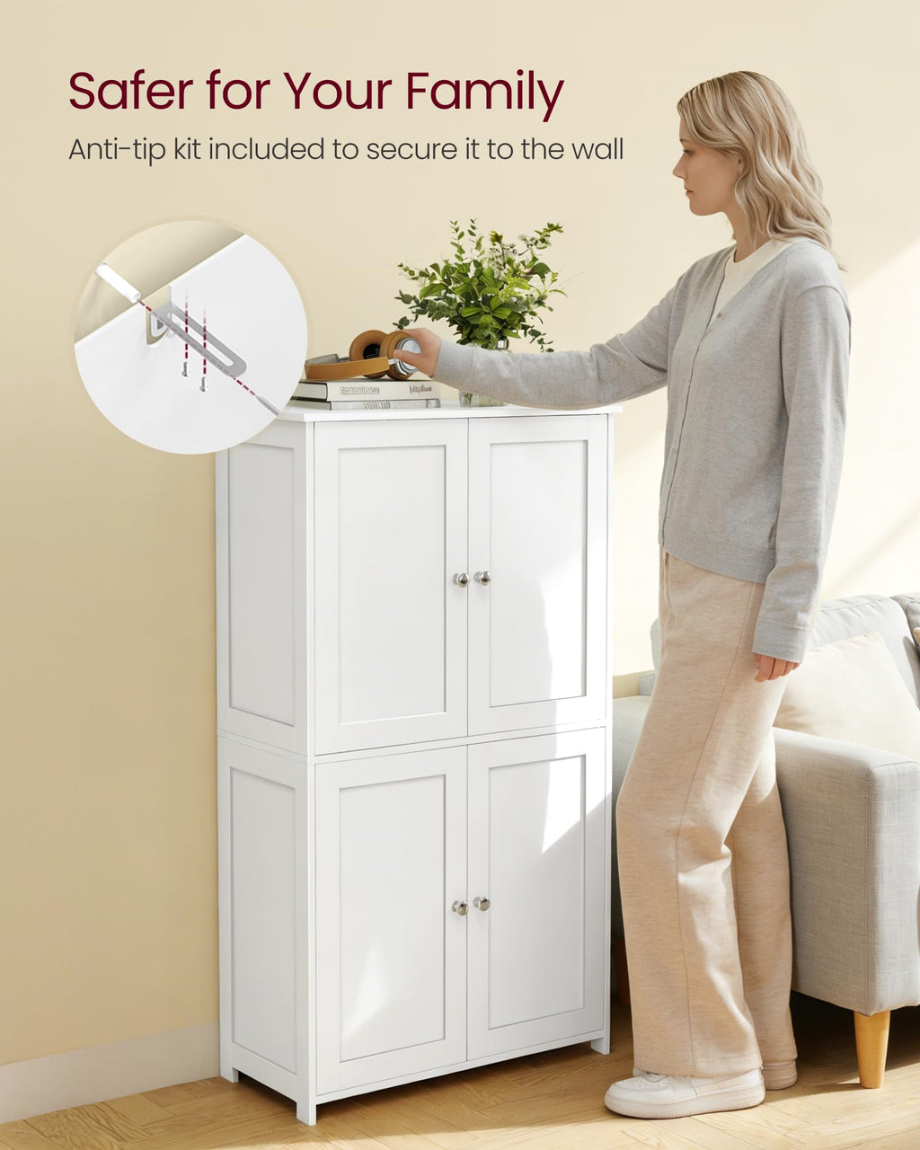 Floor Storage Cabinet with 2 Adjustable Shelves and 4 Doors N4585