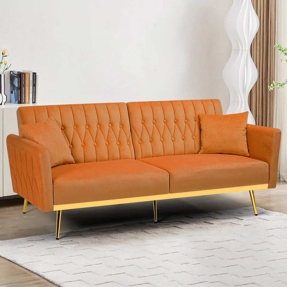 70" Velvet Futon with Adjustable Backrest and Armrests K78119