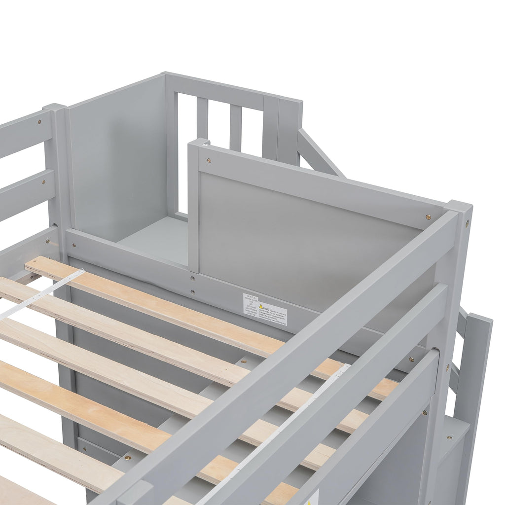 Twin Size Wood Loft Bed with Storage A6651