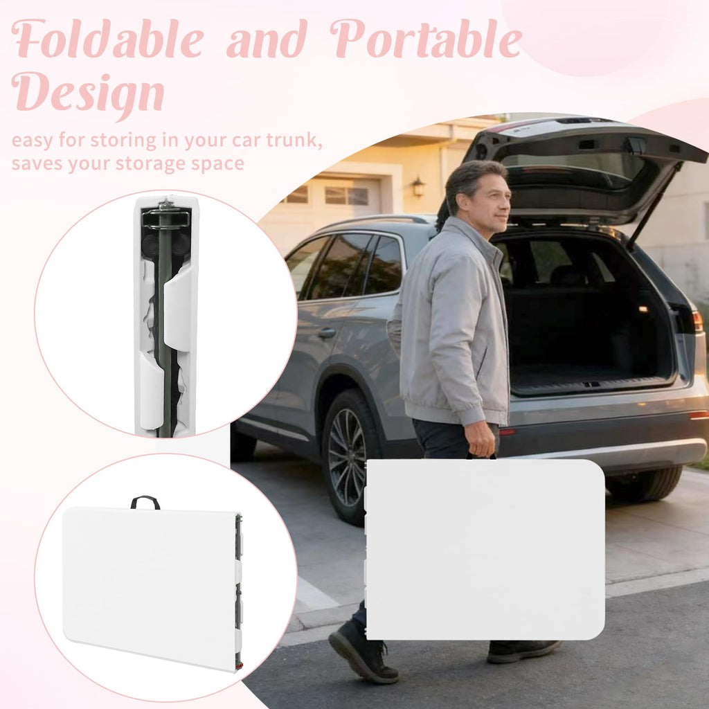 2 Pack 6 Feet Portable Folding Table White Plastic I312344