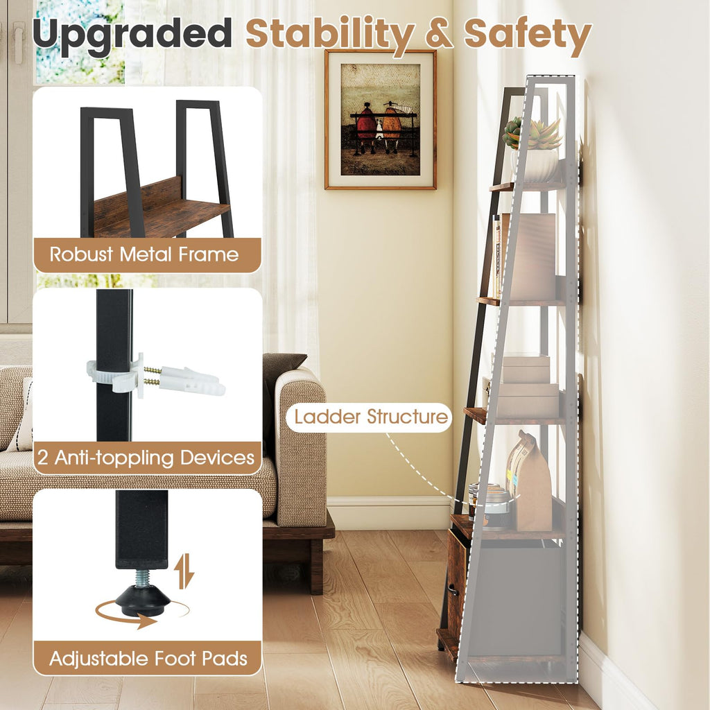 5-Tier Ladder Bookshelf Set of 2 Fabric Drawer P88010