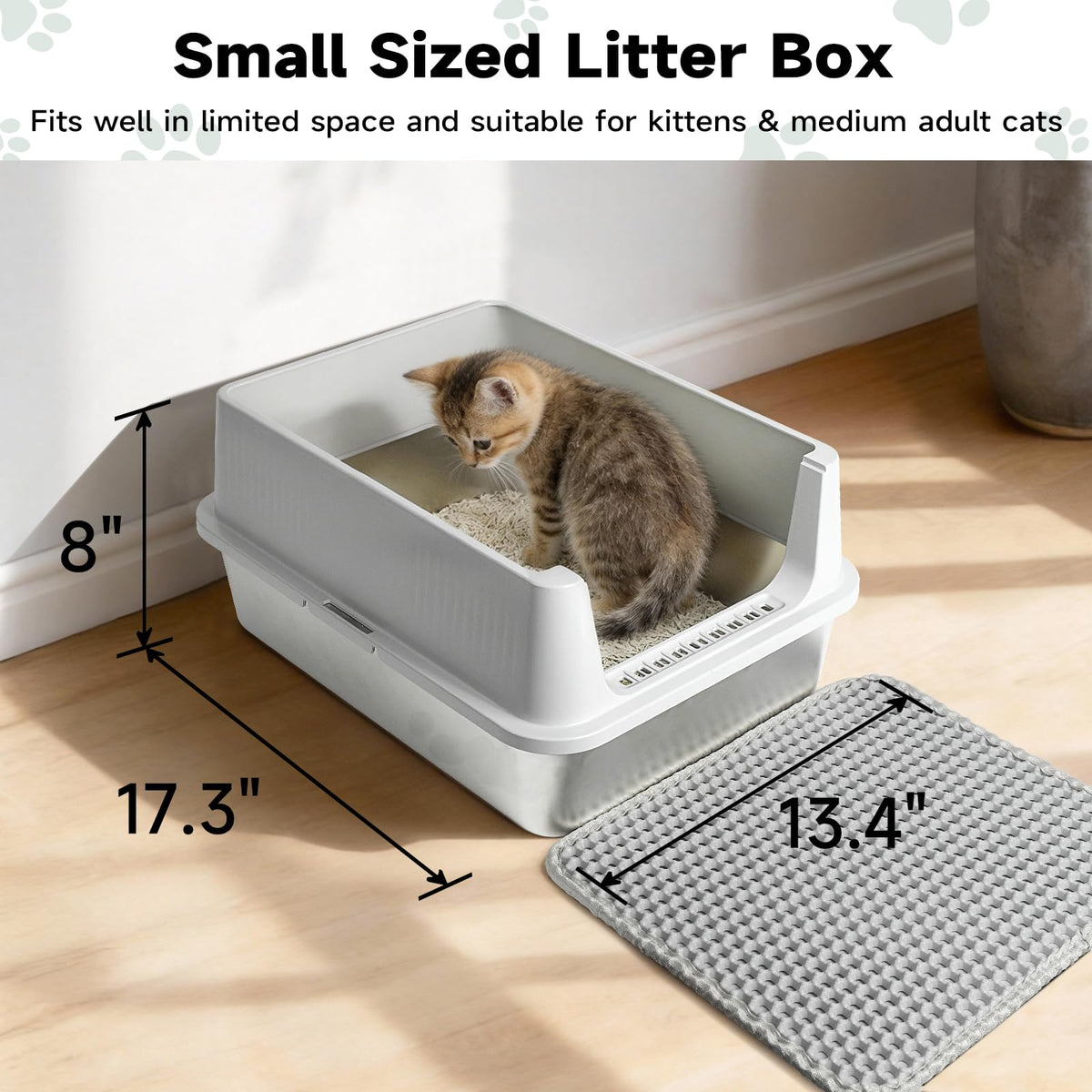 Stainless Steel Cat Litter Box with High Sides, Litter Mat, Scoop Y2851