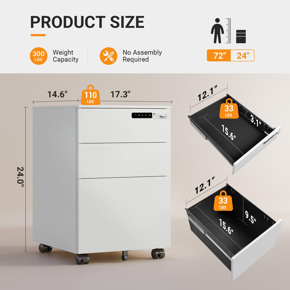 3 Drawer File Cabinet with Combination Lock F972306