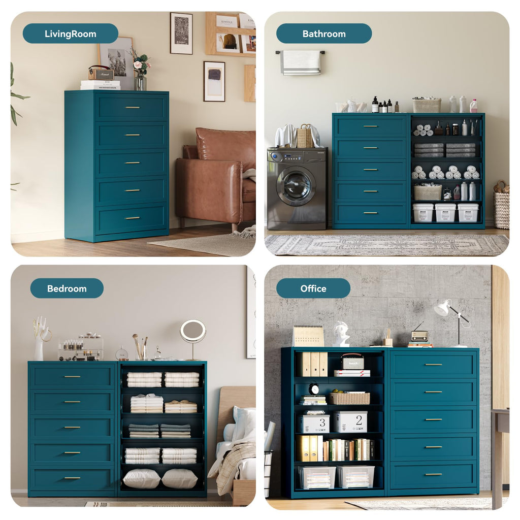 Blue 5 Drawer Metal Dresser M203