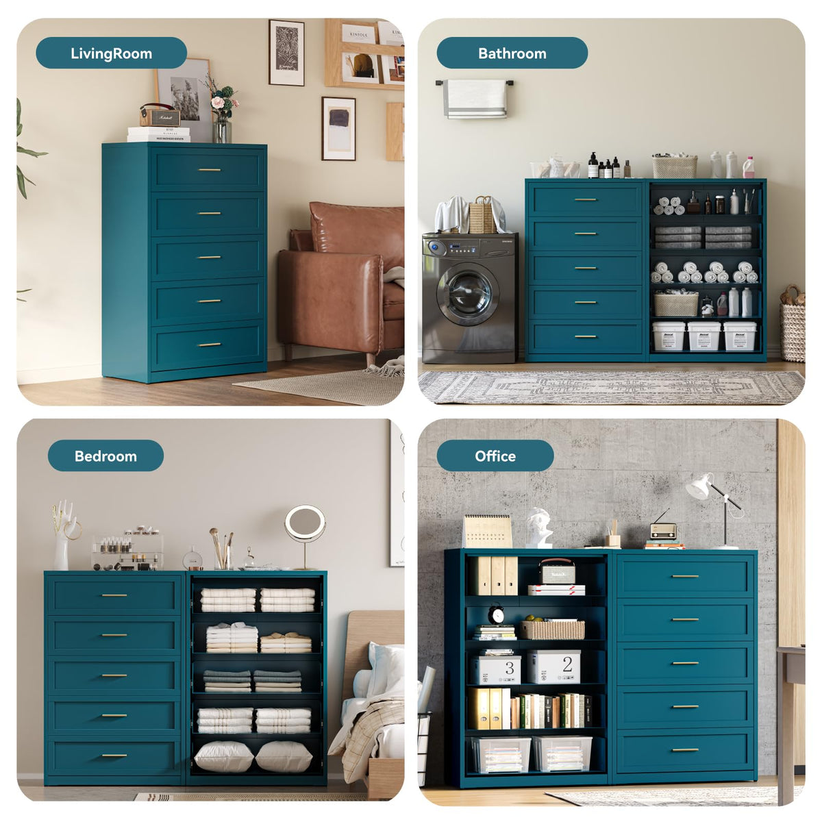 Blue 5 Drawer Metal Dresser M203
