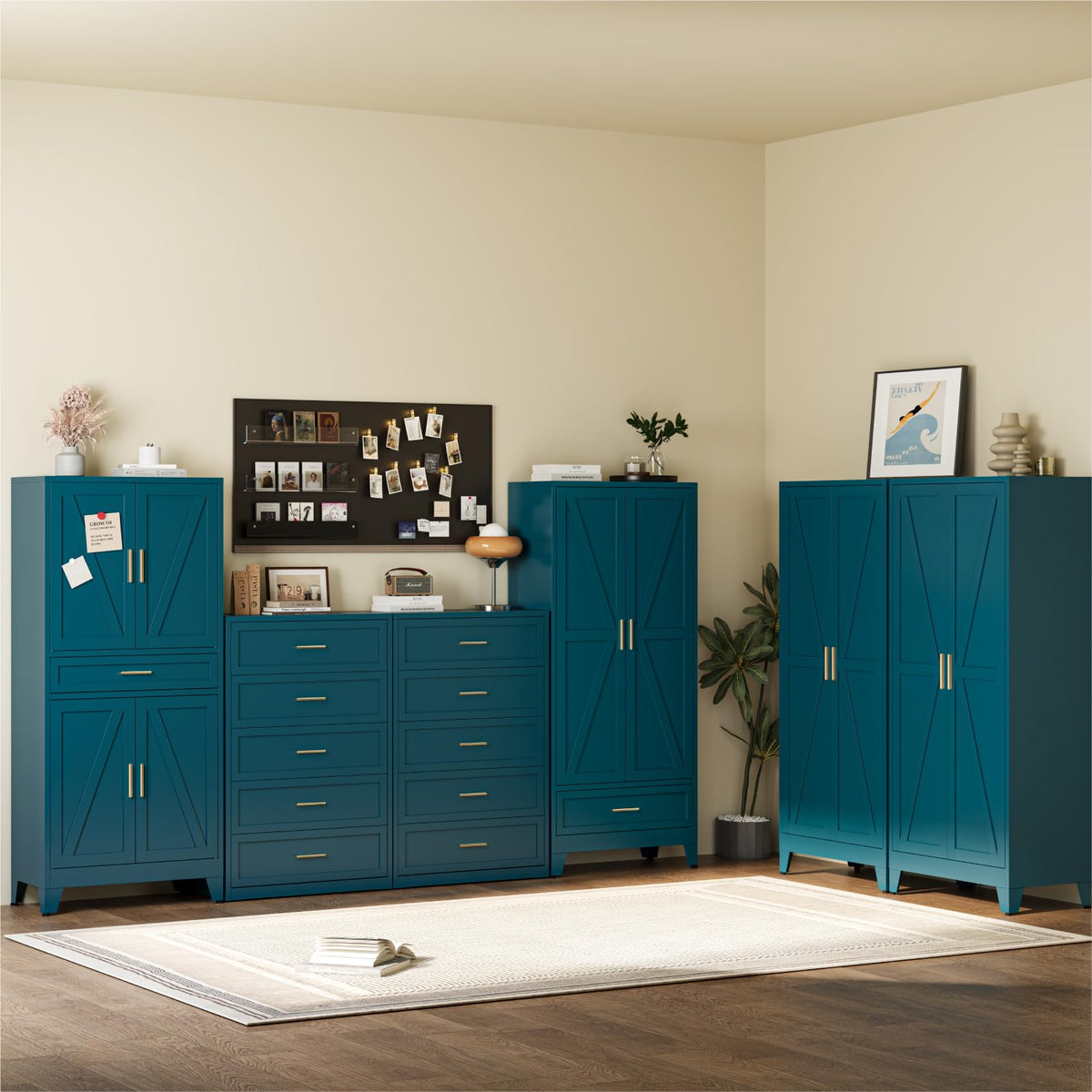 Blue 5 Drawer Metal Dresser M203