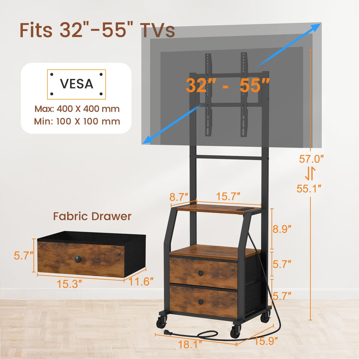 Rolling TV Stand for 32-55 Inch TVs E426