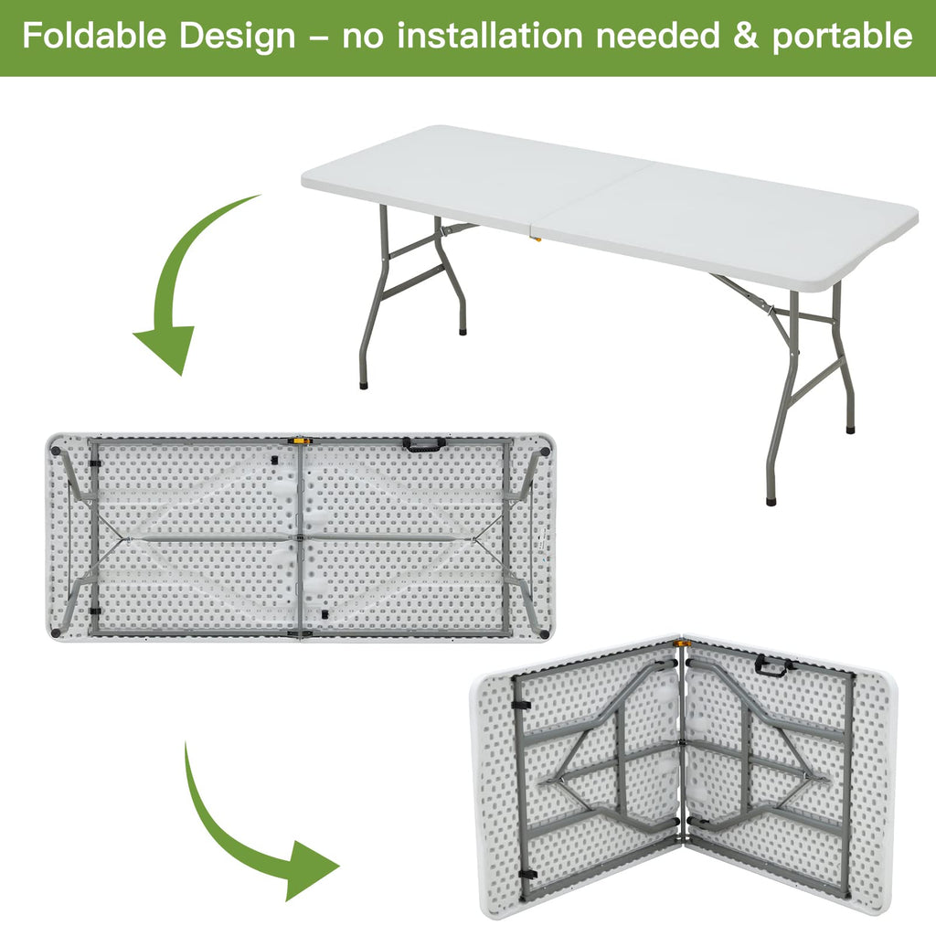 6FT White Plastic Folding Table with Carrying Handle O129