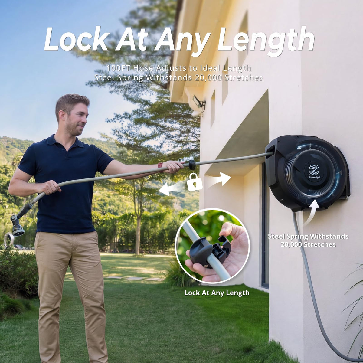 Retractable Garden Hose Reel, 5/8 in x 100ft, Auto Rewind X849634