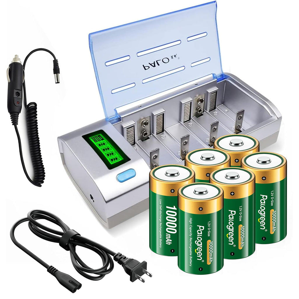 10000mAh Rechargeable D Batteries 6 Counts and Universal Battery Charger Y425369