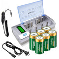 10000mAh Rechargeable D Batteries 6 Counts and Universal Battery Charger Y425369