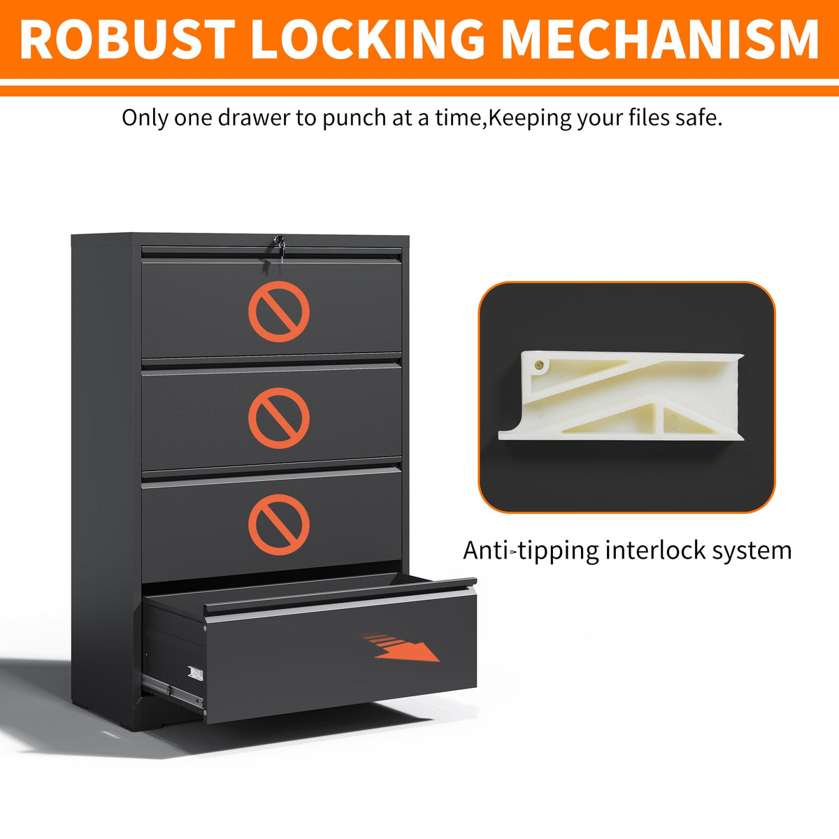 4 Drawer Black Metal File Cabinet with Lock I858878