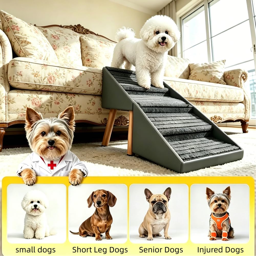 Foldable 2-in-1 Dog Stairs and Ramp 6 Pet Steps Gray Z4370